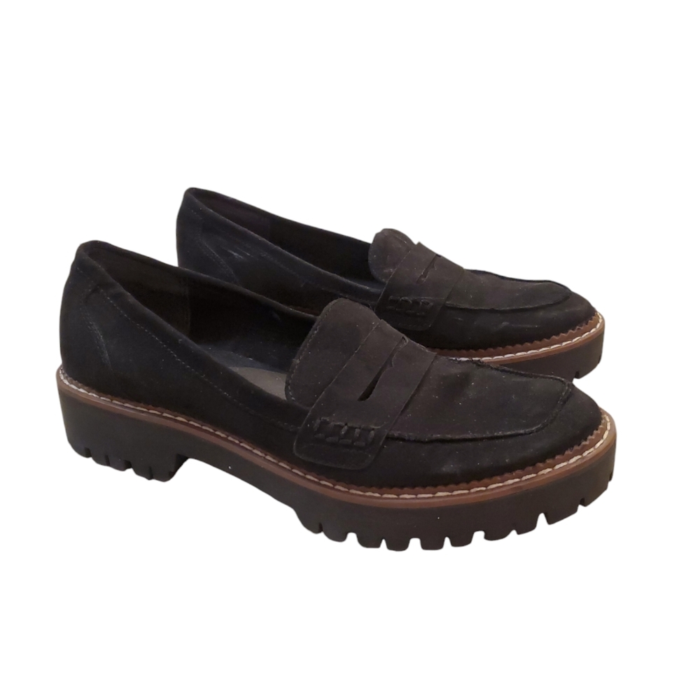 Jellypop Women's Black Faux‎ Suede Chunky Platform Paris Loafers 7.5